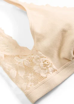 Bralette de canalé de algodón orgánico con encaje