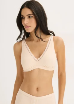 Bralette de canalé de algodón orgánico con encaje