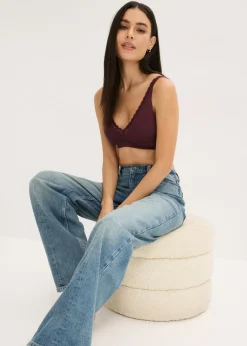 Bralette de canalé de algodón orgánico con encaje