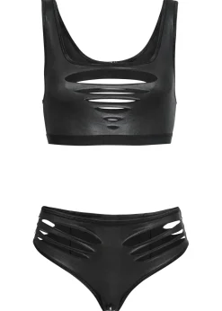 Bustier + braga con abertura de diseño mojado (2 piezas)