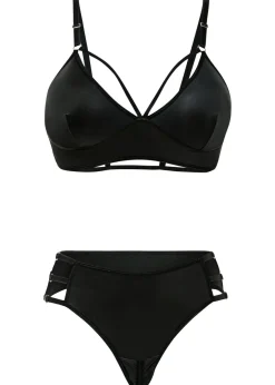 Bustier y tanga con abertura y efecto mojado (2 piezas)