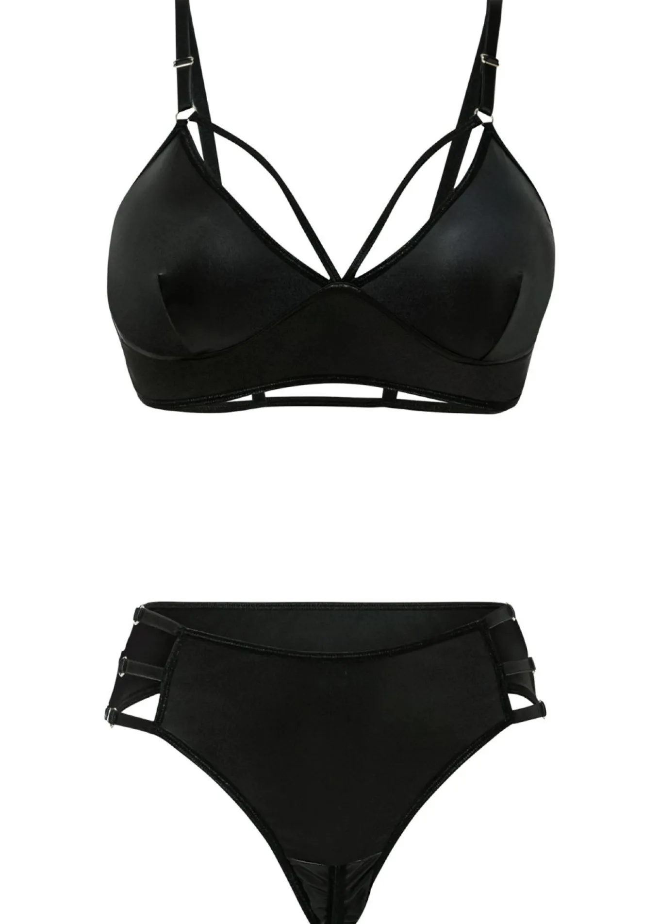 Bustier y tanga con abertura y efecto mojado (2 piezas)