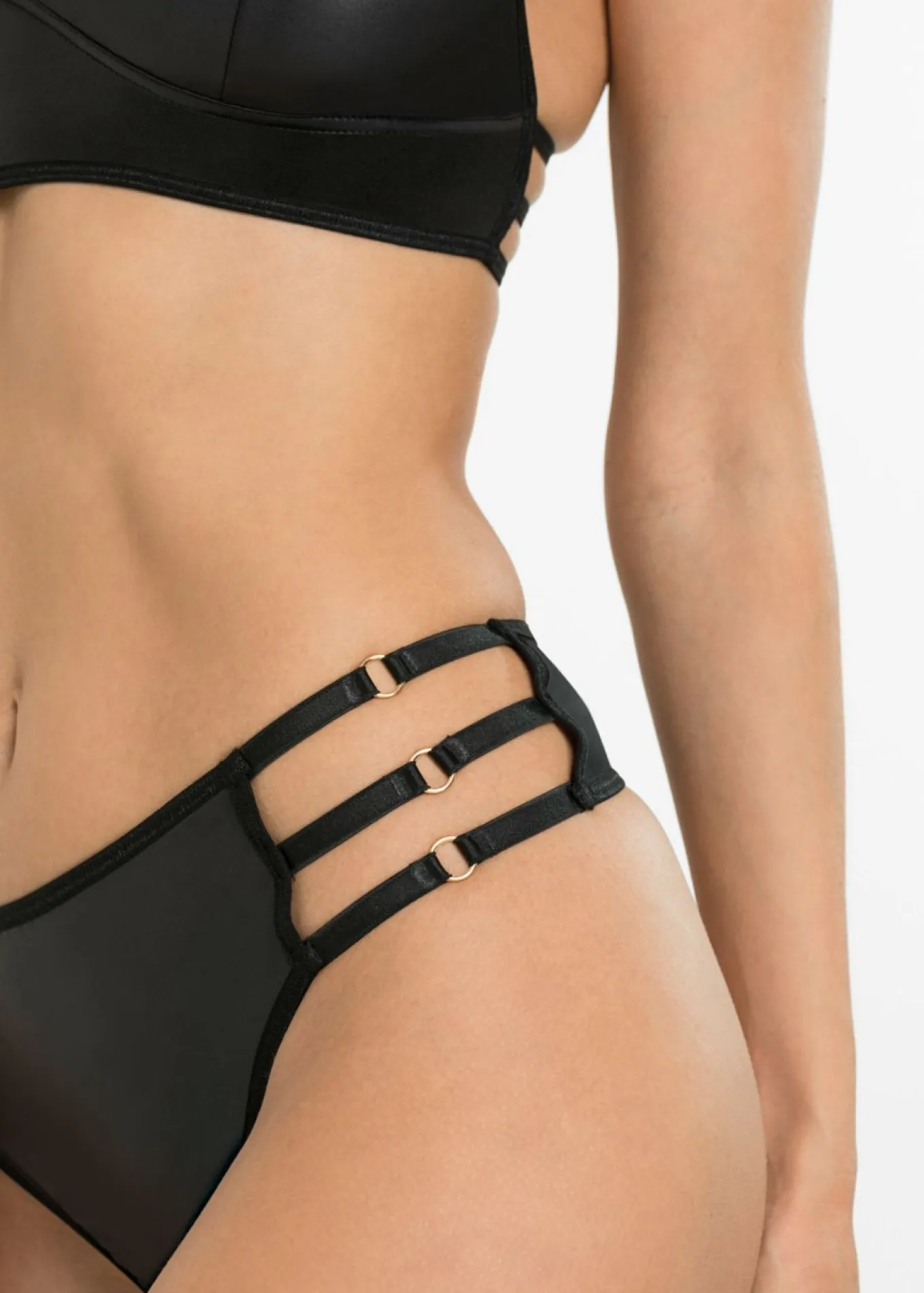 Bustier y tanga con abertura y efecto mojado (2 piezas)