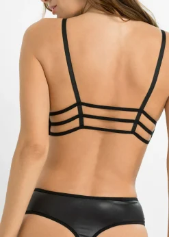 Bustier y tanga con abertura y efecto mojado (2 piezas)