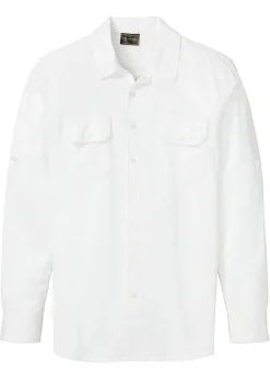 Camisa de lino con manga larga y mangas enrolladas