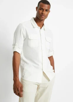 Camisa de lino con manga larga y mangas enrolladas