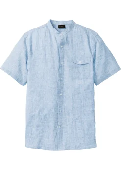 Camisa de lino de manga corta con cuello alto