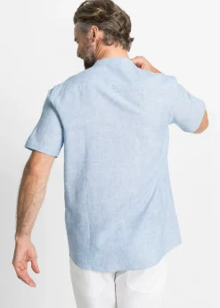 Camisa de lino de manga corta con cuello alto