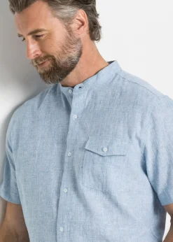 Camisa de lino de manga corta con cuello alto