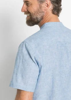 Camisa de lino de manga corta con cuello alto