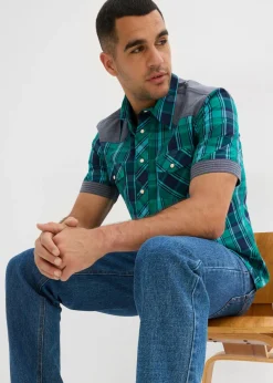 Camisa de manga corta con ribete vaquero