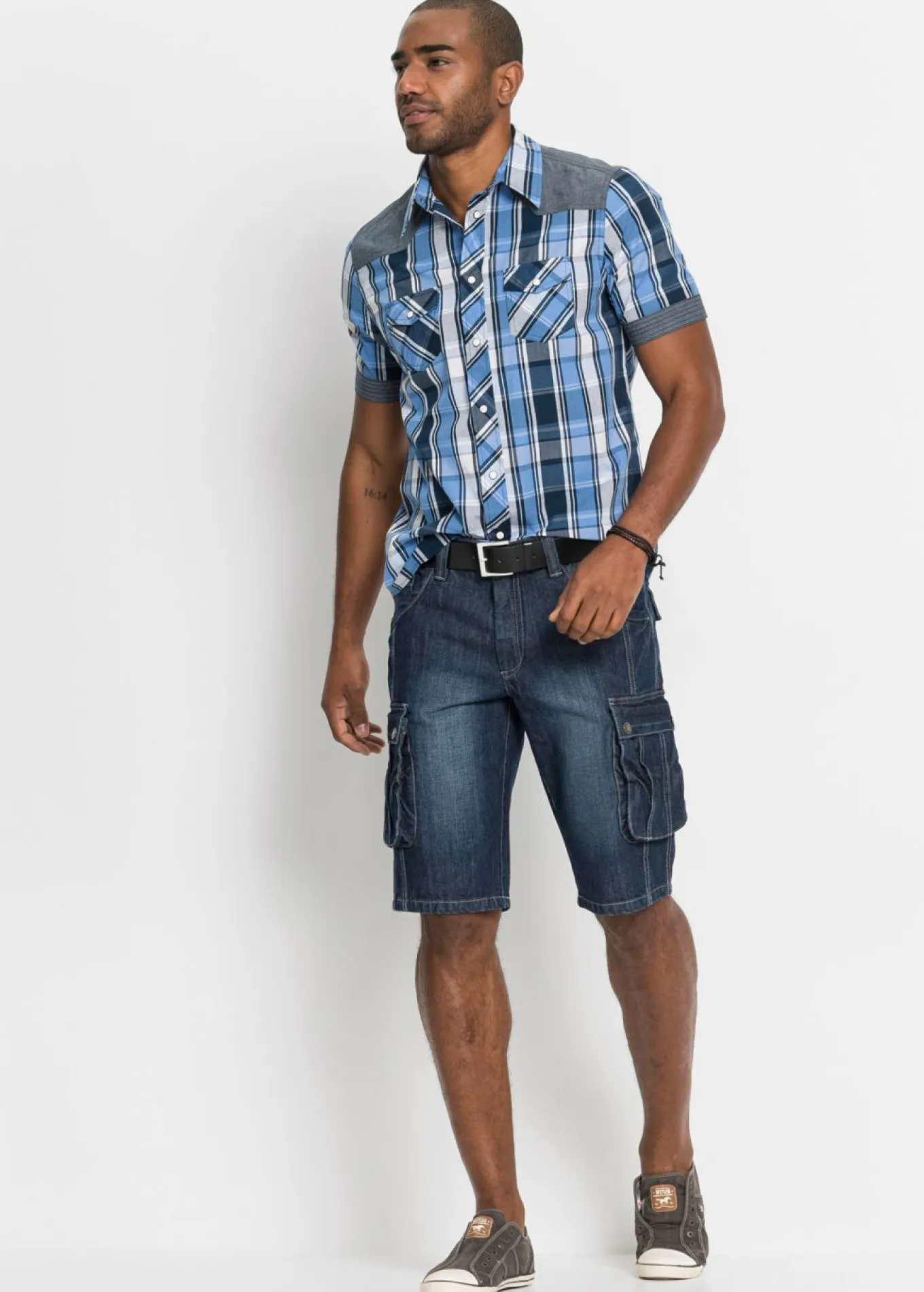 Camisa de manga corta con ribete vaquero