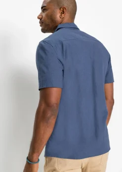 Camisa de manga corta de mezcla de lino vaporosa
