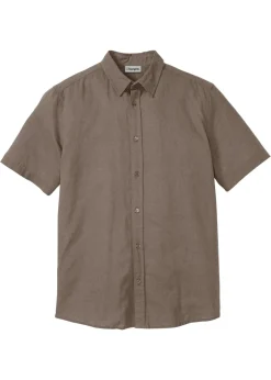 Camisa de manga corta de mezcla de lino vaporosa