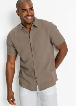 Camisa de manga corta de mezcla de lino vaporosa