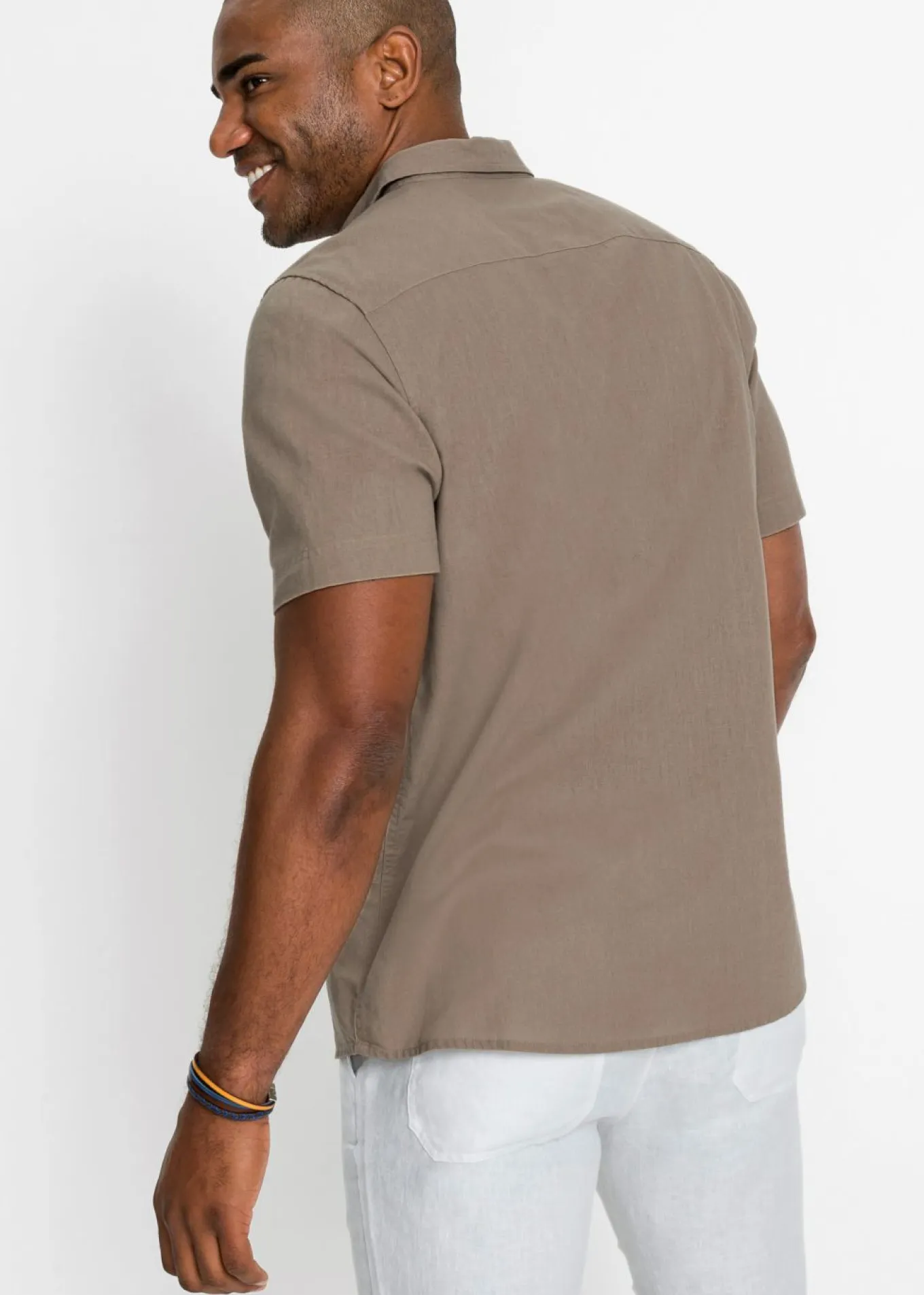 Camisa de manga corta de mezcla de lino vaporosa