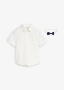 Camisa de manga corta y pajarita de algodón puro (conjunto de 2 piezas)