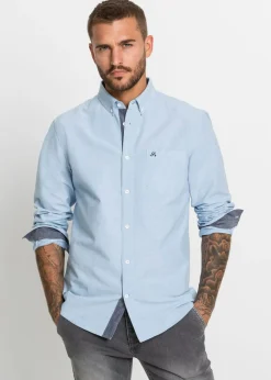 Camisa de manga larga tipo Oxford de algodón puro
