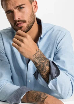 Camisa de manga larga tipo Oxford de algodón puro