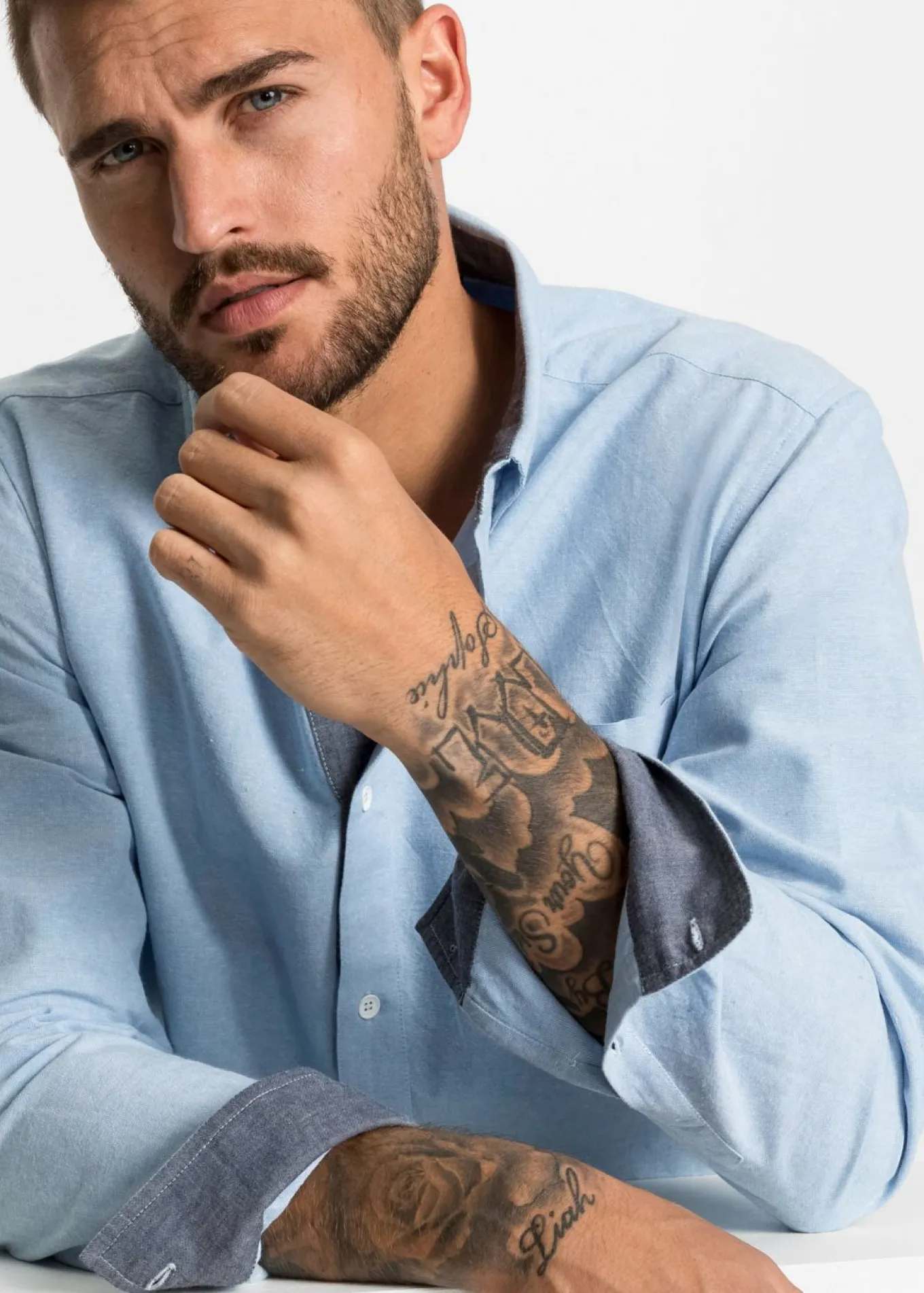 Camisa de manga larga tipo Oxford de algodón puro