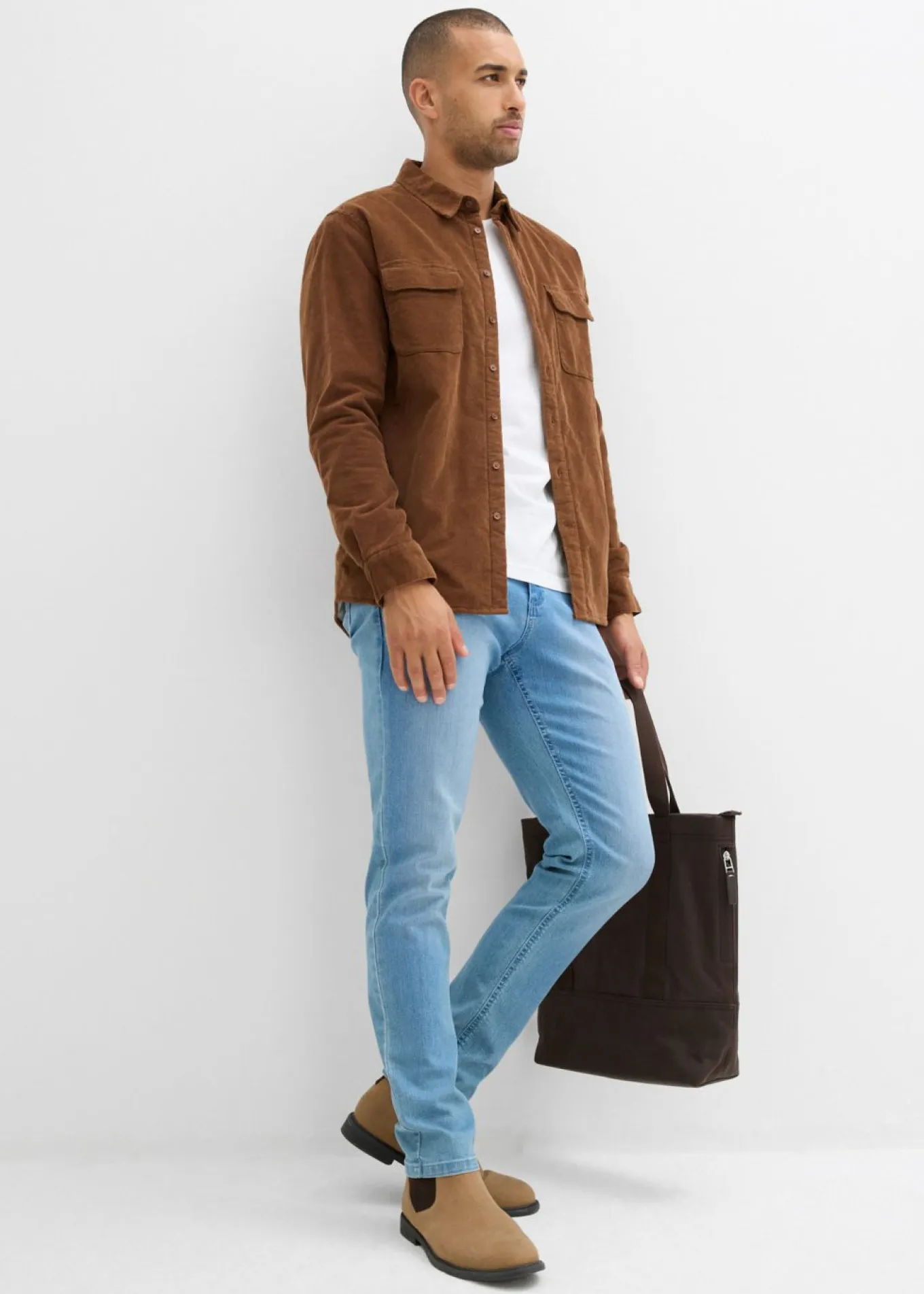 Camisa de pana térmica con tejido elástico y forro polar cálido