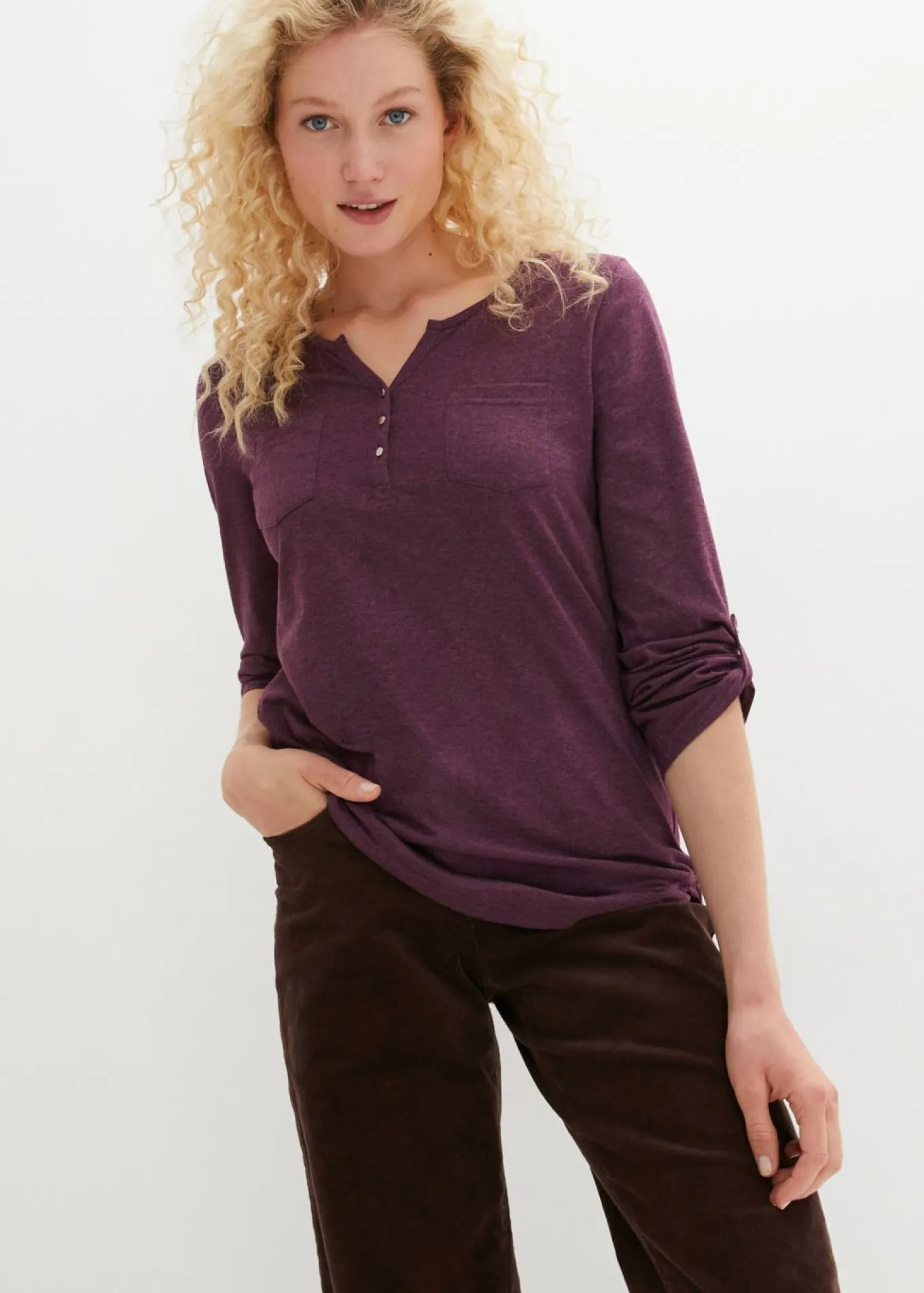 Camisa henley de algodón con botones
