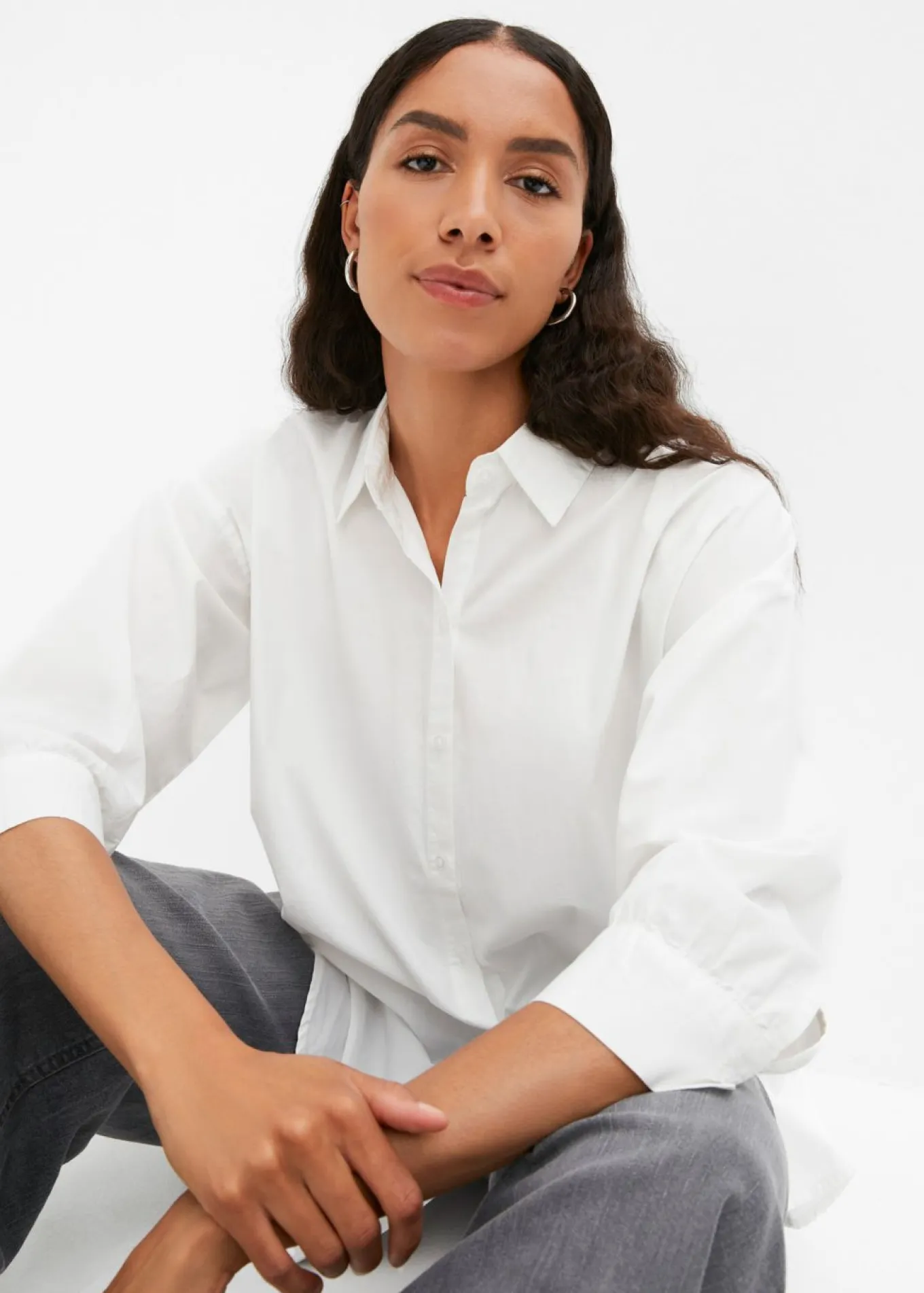 Camisa oversize de algodón con mangas 3/4