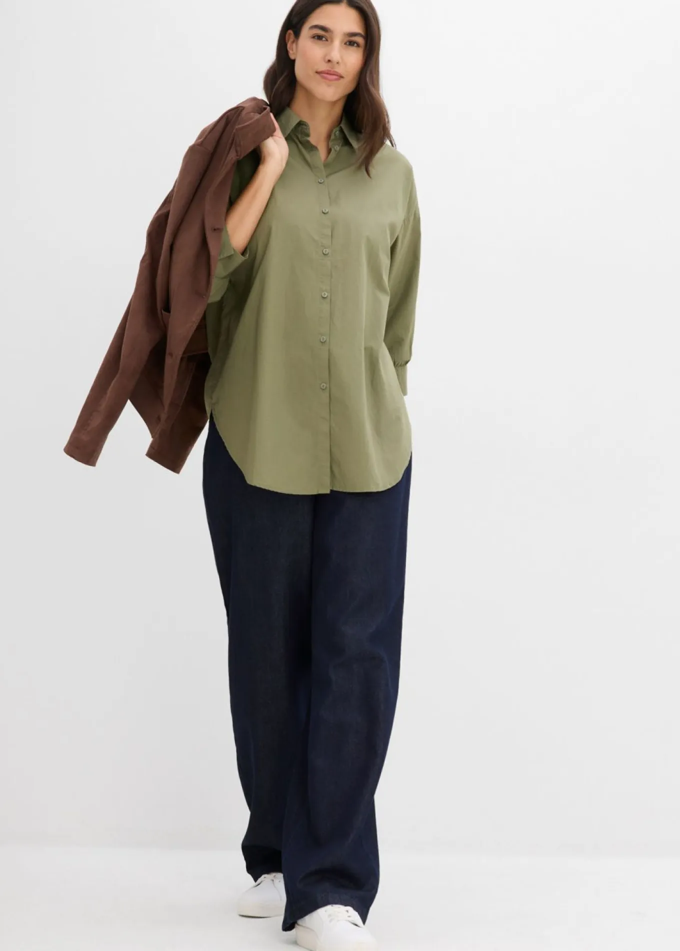 Camisa oversize de algodón con mangas 3/4