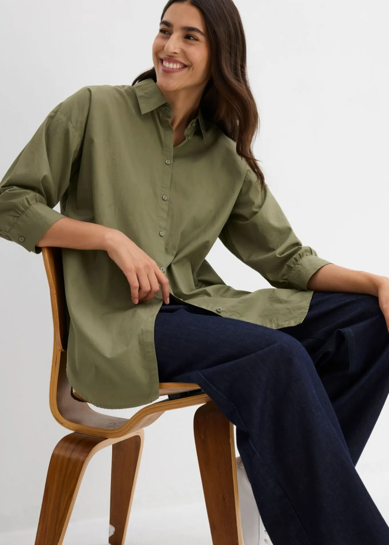 Camisa oversize de algodón con mangas 3/4