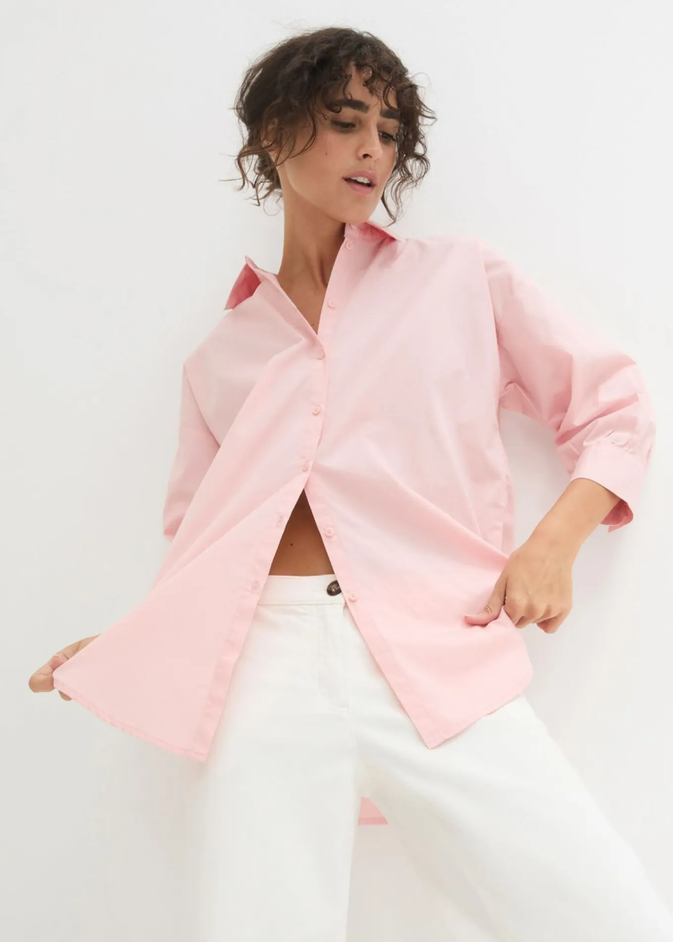 Camisa oversize de algodón con mangas 3/4