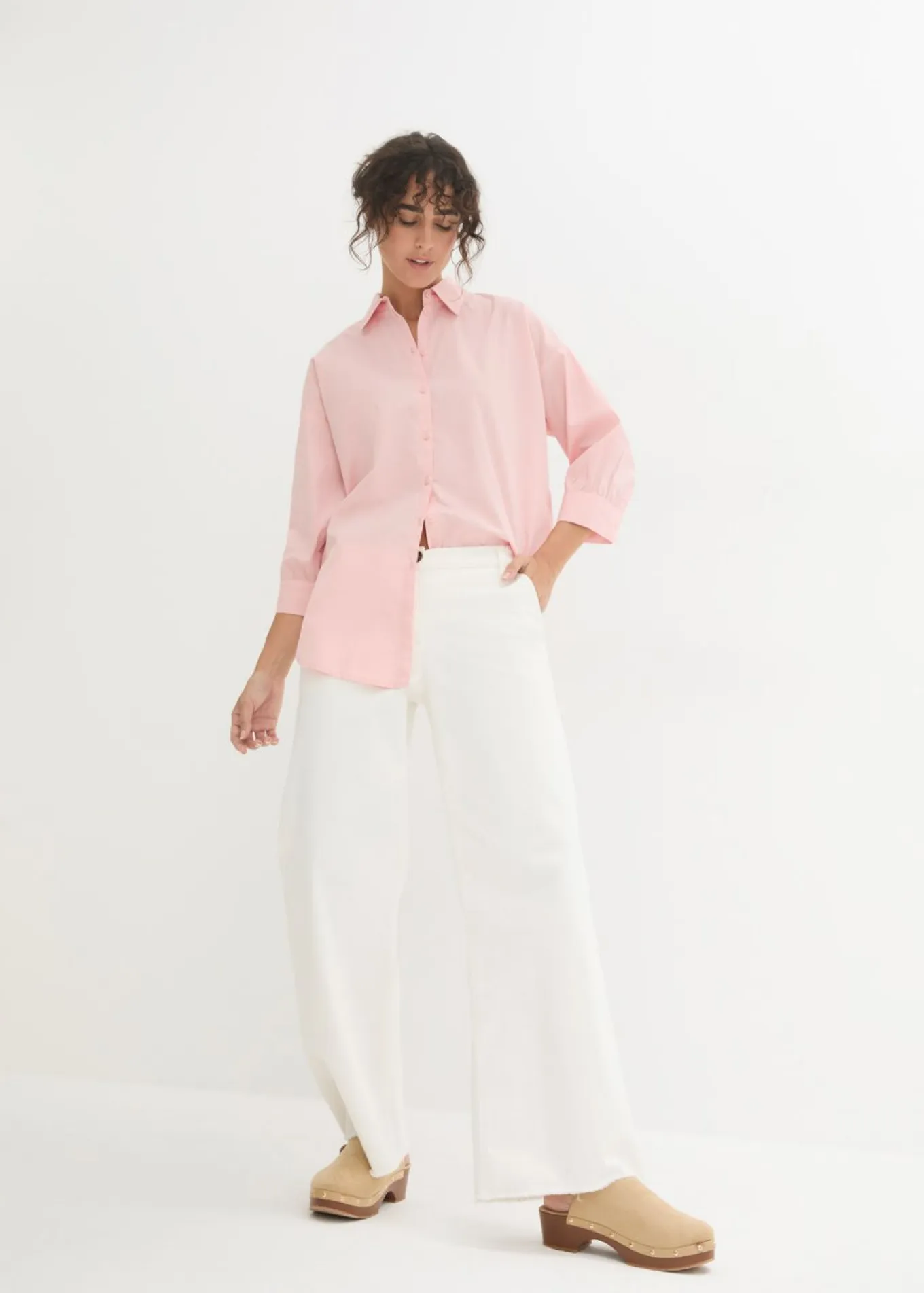 Camisa oversize de algodón con mangas 3/4