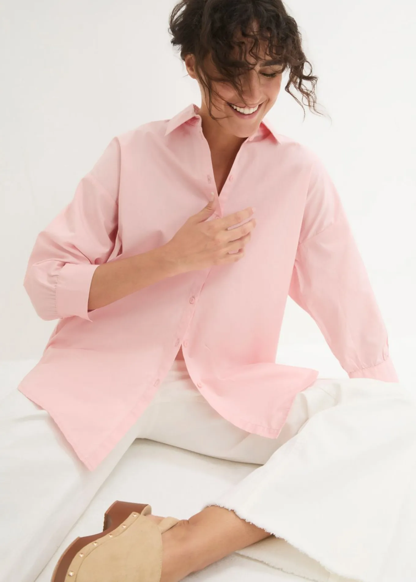 Camisa oversize de algodón con mangas 3/4