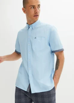 Camisa Oxford de manga corta de algodón puro