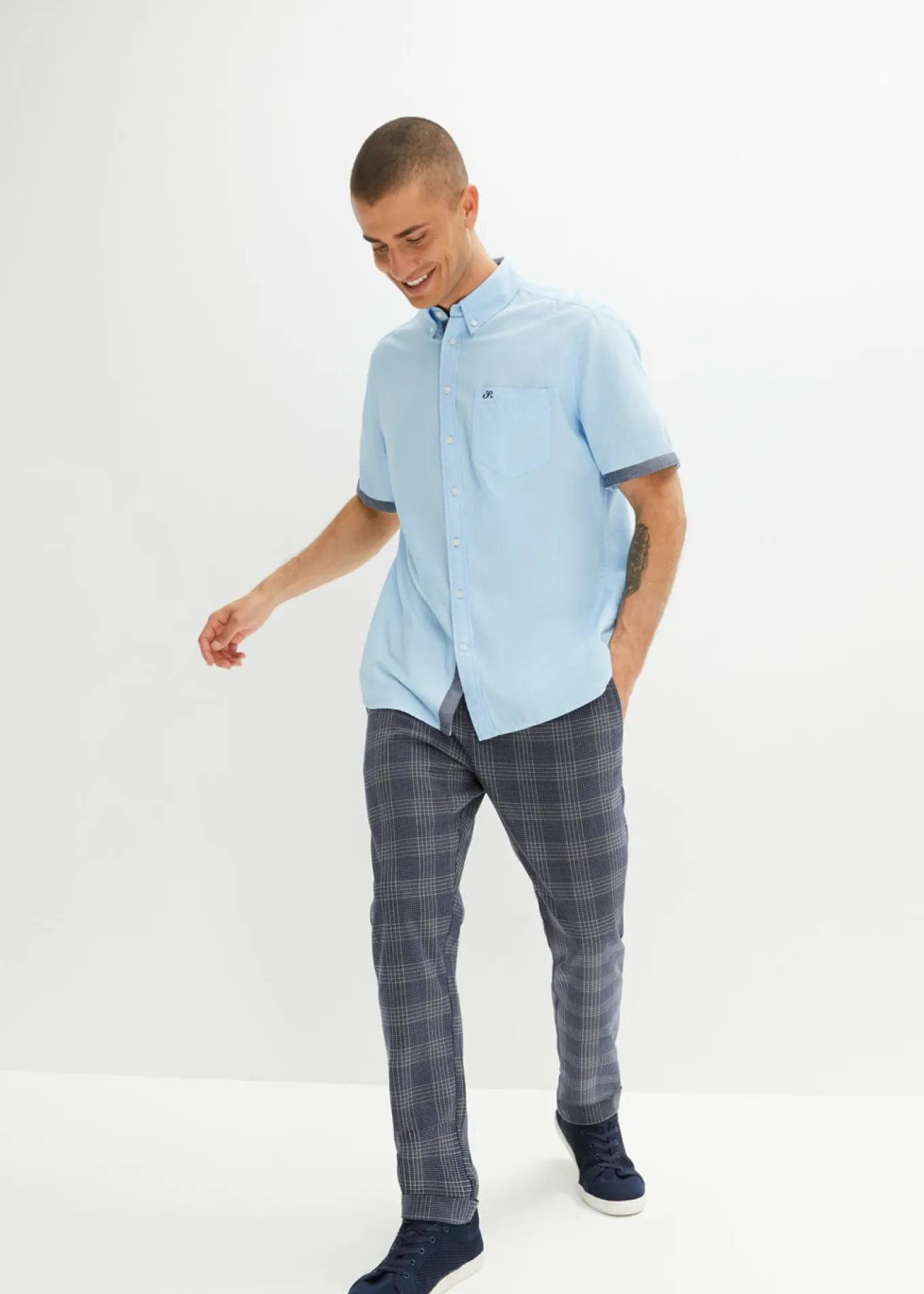 Camisa Oxford de manga corta de algodón puro