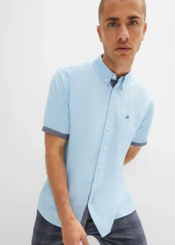 Camisa Oxford de manga corta de algodón puro