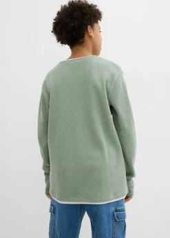 Camiseta 2 en 1 de algodón puro con manga larga y aspecto gofrado