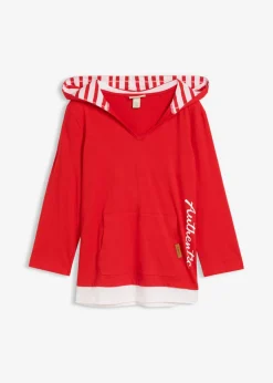 Camiseta con capucha de algodón puro con mangas 3/4