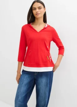 Camiseta con capucha de algodón puro con mangas 3/4