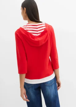 Camiseta con capucha de algodón puro con mangas 3/4