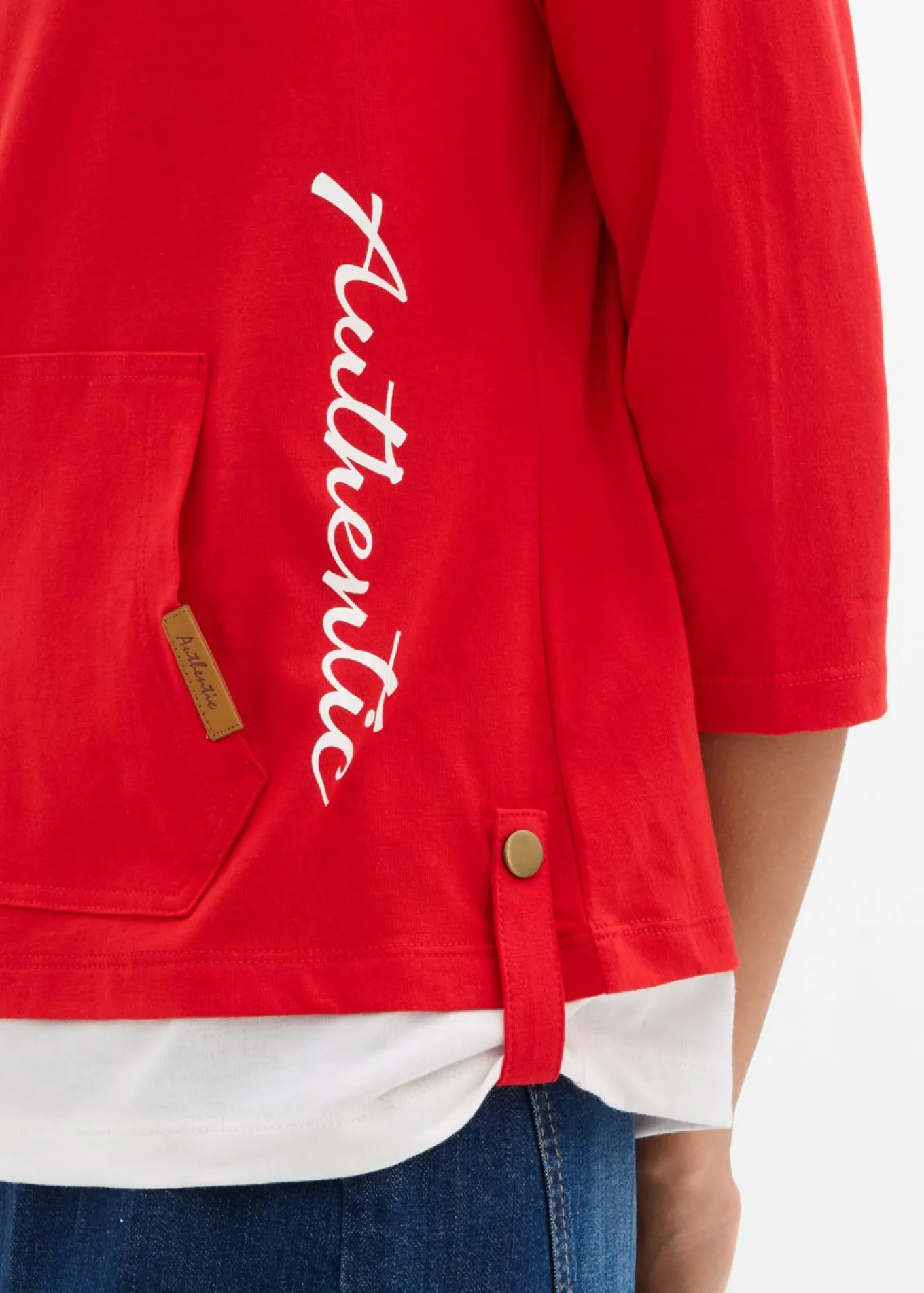 Camiseta con capucha de algodón puro con mangas 3/4