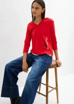 Camiseta con capucha de algodón puro con mangas 3/4