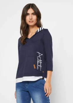 Camiseta con capucha de algodón puro con mangas 3/4
