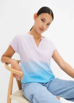 Camiseta con cuello henley y efecto ombré