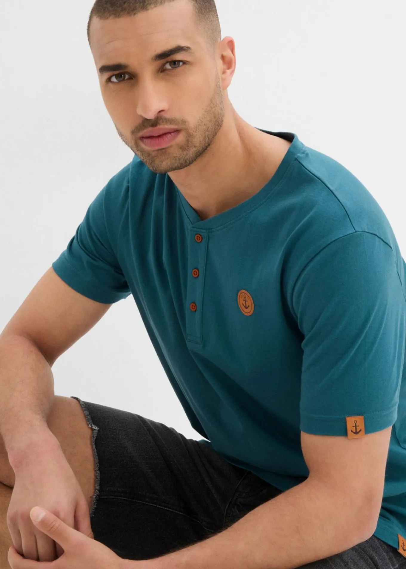 Camiseta con cuello henley (2 unidades) de algodón orgánico puro