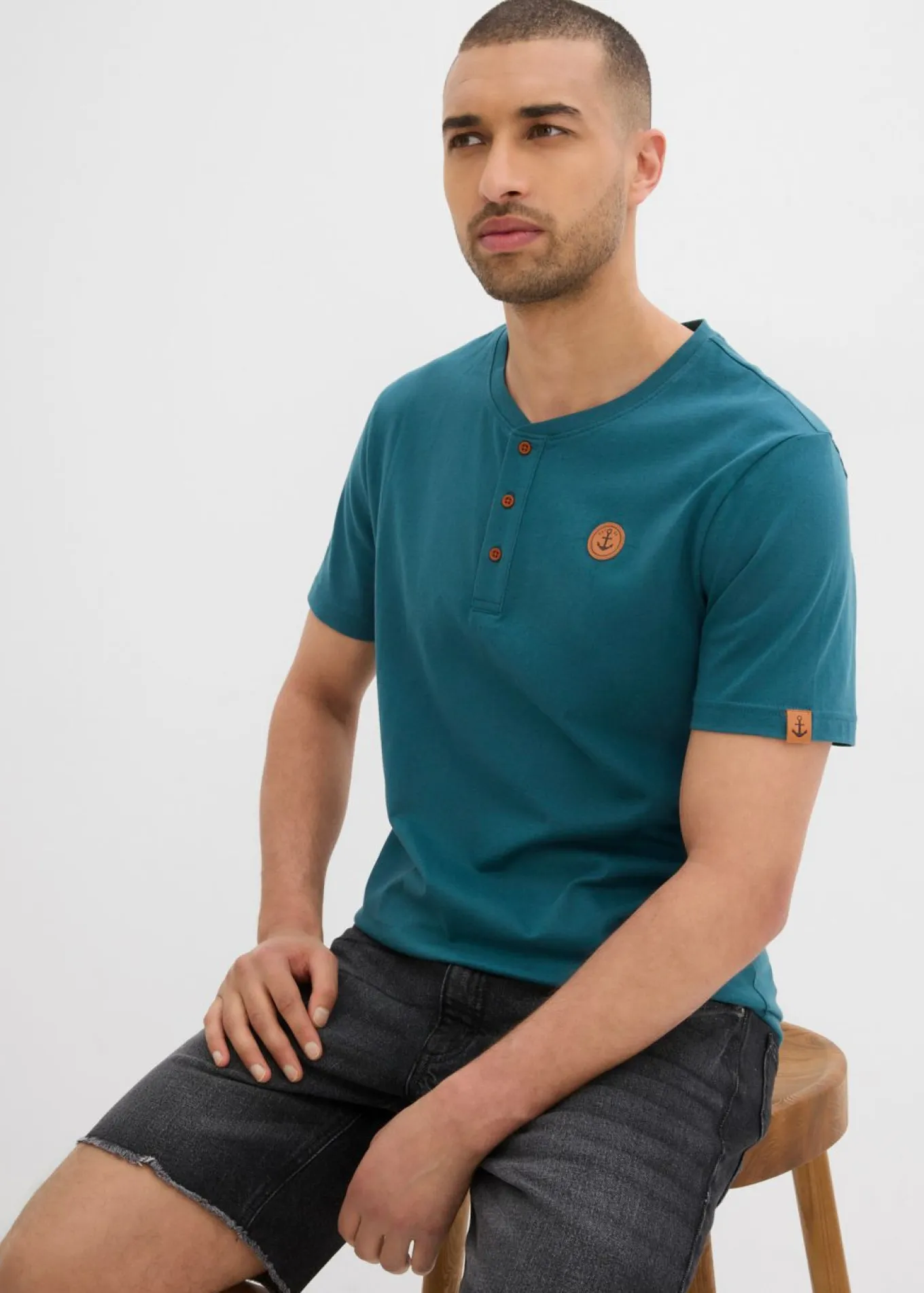 Camiseta con cuello henley (2 unidades) de algodón orgánico puro