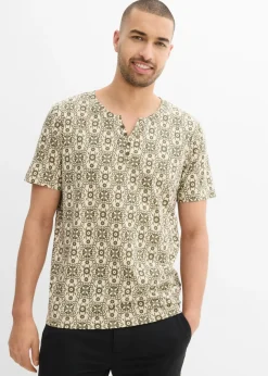 Camiseta con cuello henley de algodón puro