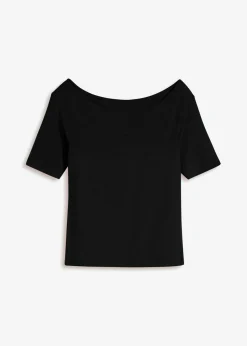 Camiseta con escote bañera en mezcla de viscosa
