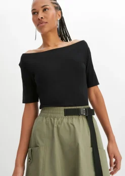 Camiseta con escote bañera en mezcla de viscosa