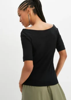 Camiseta con escote bañera en mezcla de viscosa