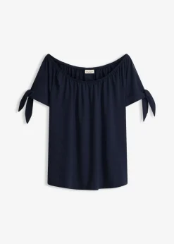 Camiseta con escote bañera y detalle de lazo